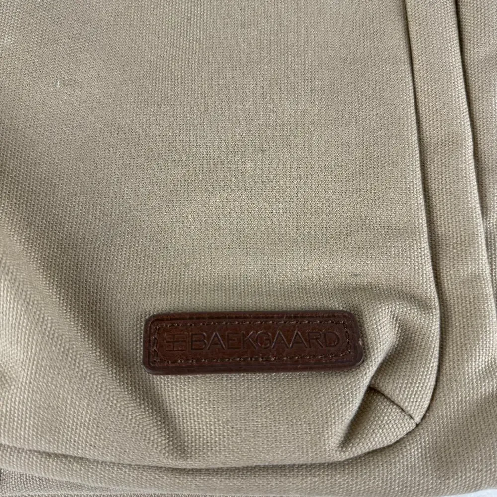 Baekgaard Teddy Zipper Backpack Beige Canvas Italian Leather Accents Laptop Bag